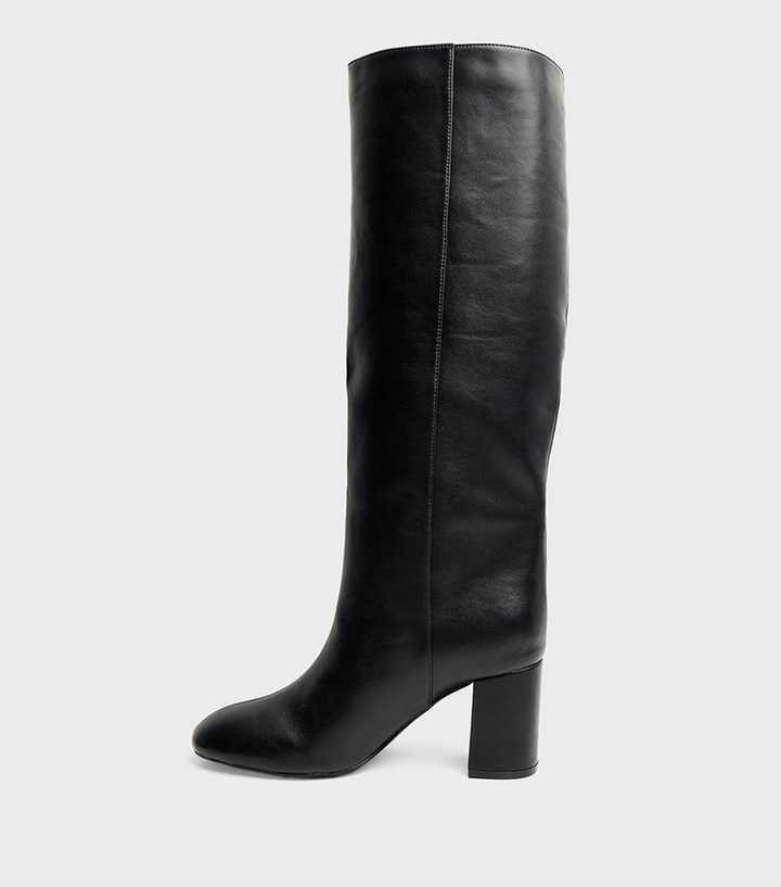 Public Desire Black Faux Leather Maison Knee High Heeled Boots