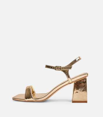 Public Desire Gold Faux Leather Maryse Block Heel Sandals