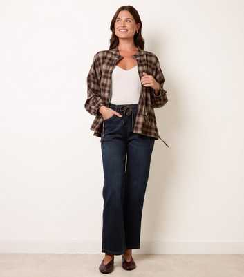 Blue Vanilla Dark Blue Contrast Stitch Elasticated Waist Wide Leg Trousers