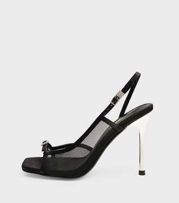 Public Desire Black Grattitude Slingback Strap Square Top Stiletto Heels
