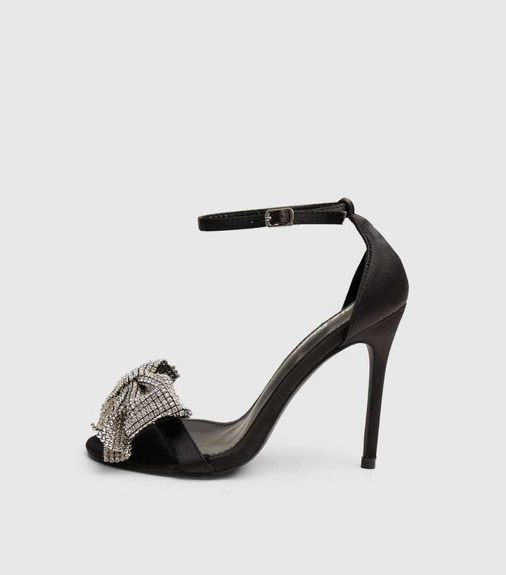 Public Desire Black Vermillion Faux Suede Embellished Bow Heeled Sandals
