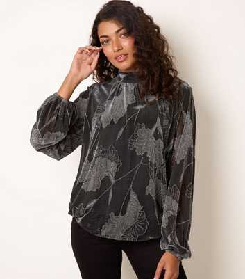 Blue Vanilla Silver High Neck Puff Ball Blouse