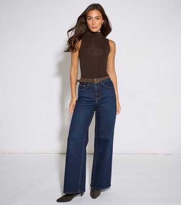 Gini London Dark Blue Midi Rise Wide Leg Jeans