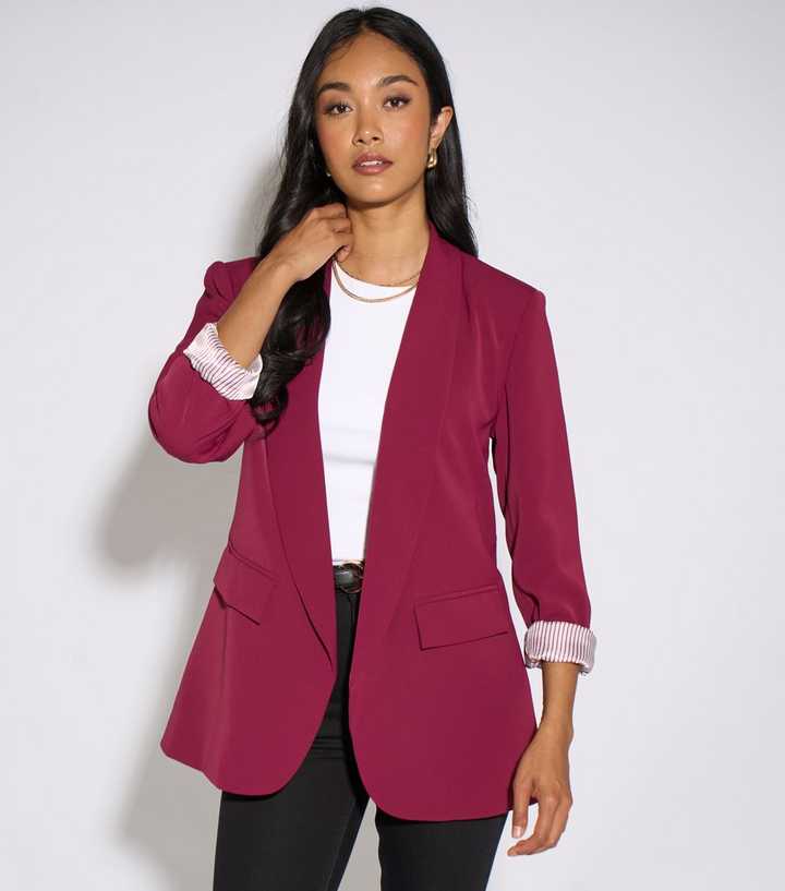 Gini London Dark Red Pinstripe Lined Blazer