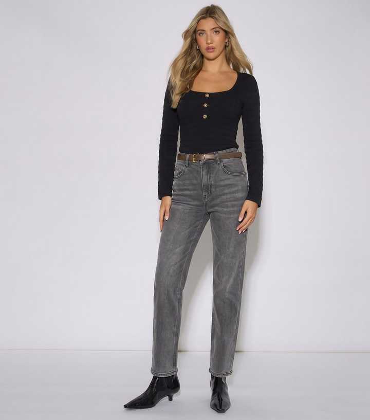 Gini London Light Grey Mid Rise Straight Leg Jeans