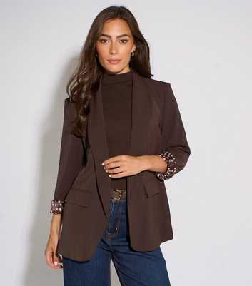 Gini London Dark Brown Polka Dot Lined Blazer