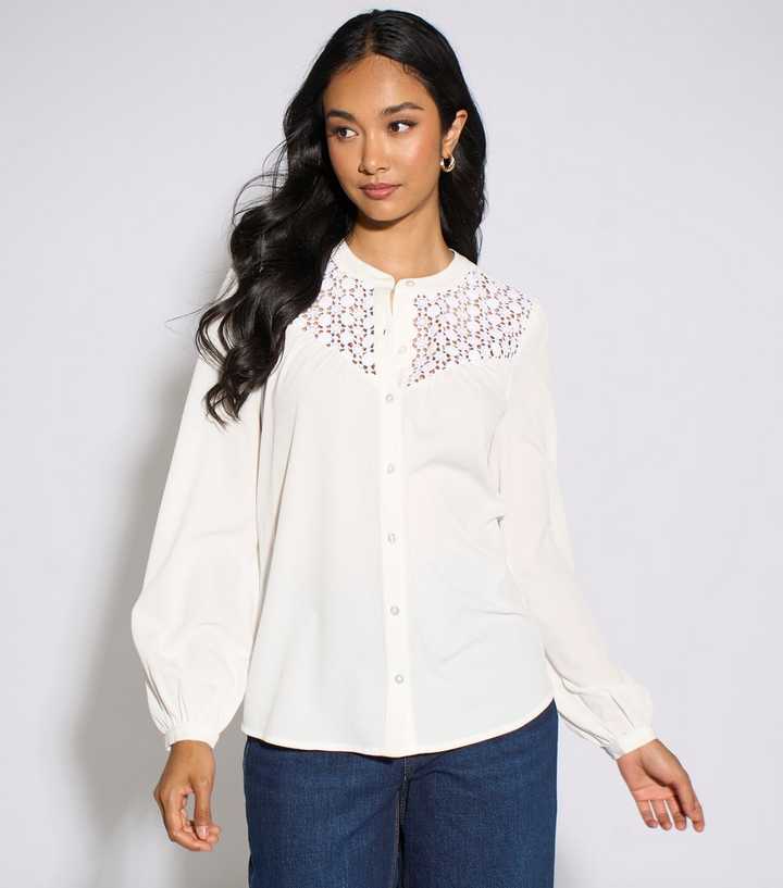 Gini London White Long Sleeve Crochet Knit Blouse
