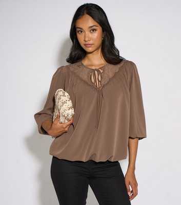 Gini London Light Brown Lace Bubble Hem Blouse