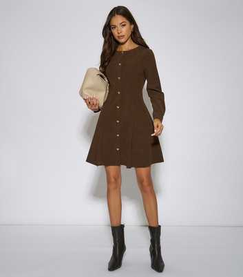 Gini London Dark Brown Corduroy Long Sleeve Mini Dress
