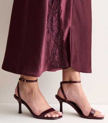 Burgundy Faux Leather Patent Stiletto Heeled Sandals