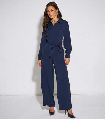 Gini London Navy Long Sleeve Side Stripe Jumpsuit
