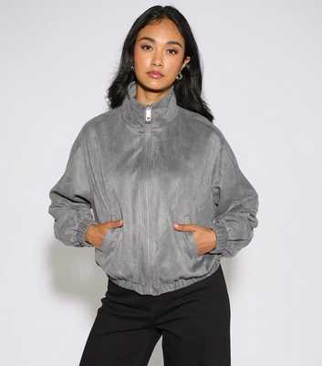 Gini London Dark Grey Faux Suede Bomber Jacket