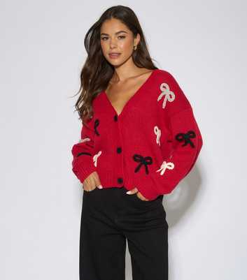 Gini London Plaited Bow Long Sleeve Cardigan