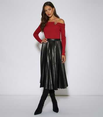 Gini London Black Faux Leather Midi Skirt