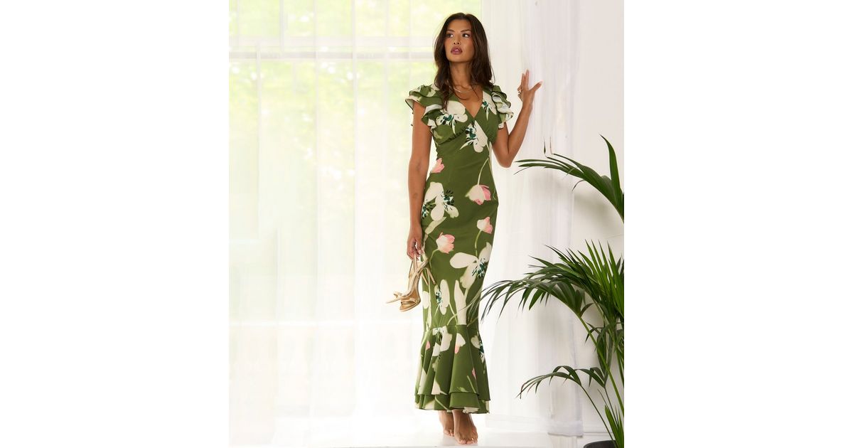 gini london green floral print maxi dress indian dress