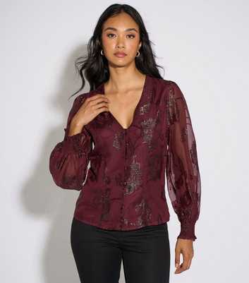 Gini London Dark Burgundy Floral Lurex Blouse