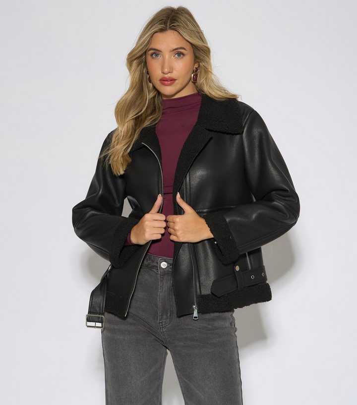 Gini London Black Faux Leather Biker Jacket