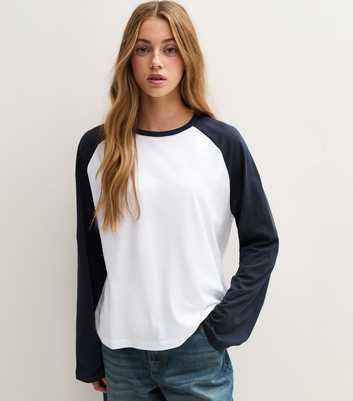 Girls White Cotton Boxy Fit Raglan Sleeve T-Shirt