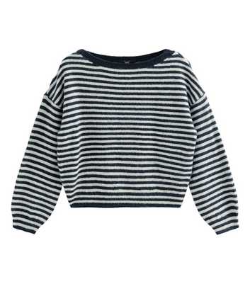 Girls Blue Striped Slash Neck Jumper