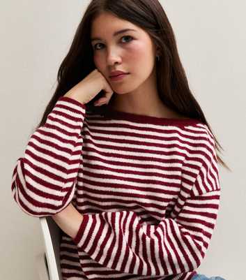 Girls Pink Horizontal Stripe Wide Neck Knitted Jumper
