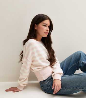 Girls Pink Slash Neck Striped Knitted Jumper