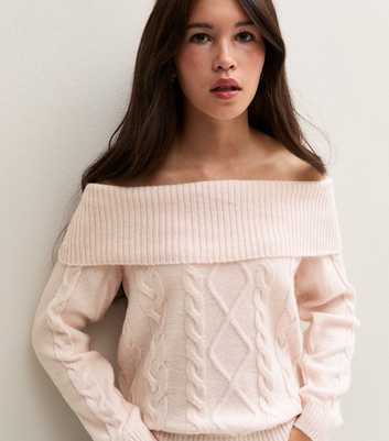 Girls Light Pink Cable Knit Bardot Jumper