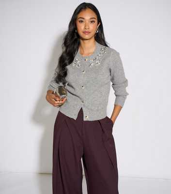 Gini London Dark Grey Embellished Cardigan