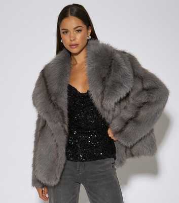 Gini London Dark Grey Ombre Faux Fur Jacket