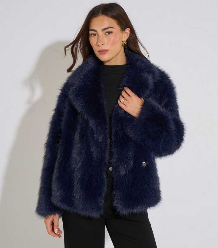 Gini London Dark Blue Faux Fur Short Jacket