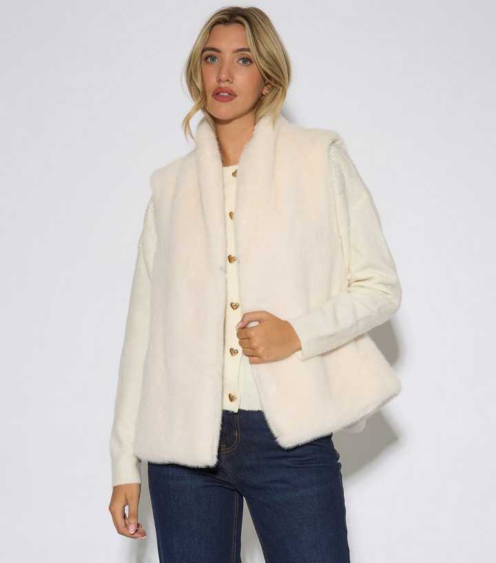 Gini London White Faux Fur Sleeveless Longline Gilet