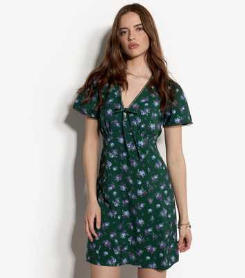 Apricot Green Floral Print Tea Dress