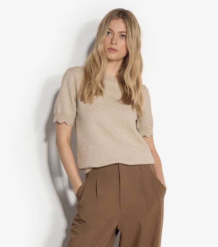 Apricot Stone Scalloped Knit Top