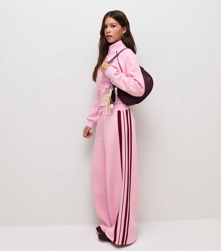 Girls Light Pink Multi Stripe Wide Leg Joggers