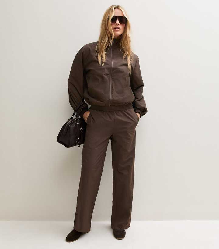 Dark Brown Windbreaker Wide Leg Trousers