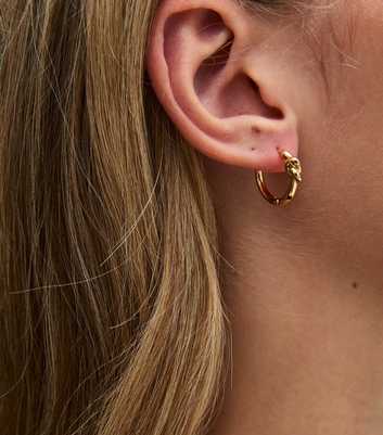 18ct Gold Plated Sleek Knot Huggie Hoop Earrings