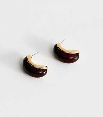 Brown and Gold-Tone Chunky Tort Curve Earring
