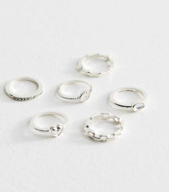 Pack of 6 Silver Tone Ring Stack