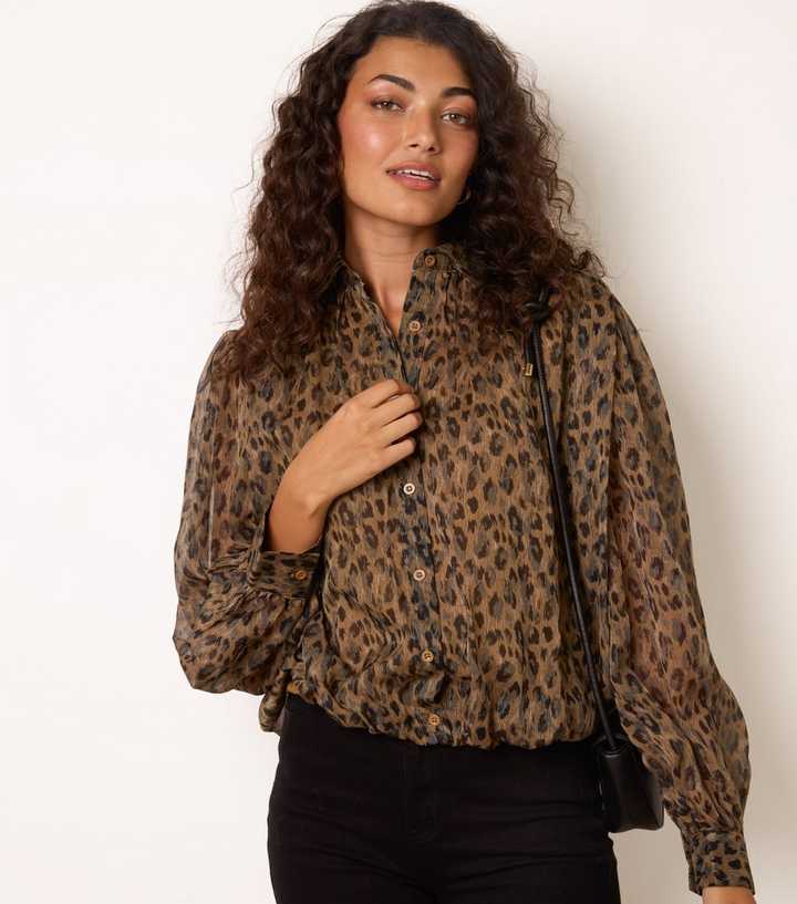 Blue Vanilla Brown Animal Print Puff Sleeve Shirt