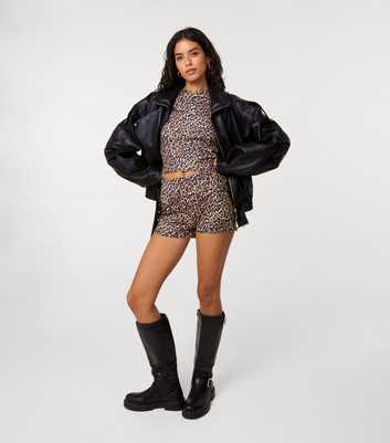 Pink Vanilla Brown Leopard Print Fold Over Shorts