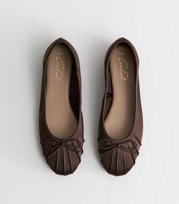 Dark Brown Satin Ruched Toe Ballet Pumps