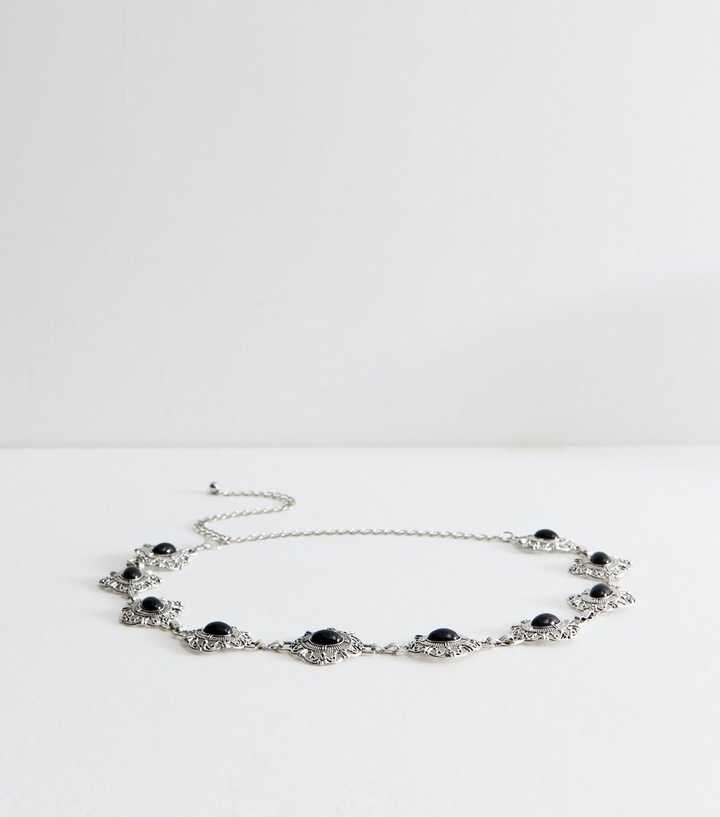 Silver Tone Gothic Medallion Chain Belt