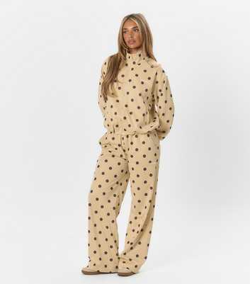 Peach:Fit Cream Polka Dot Straight Leg Joggers