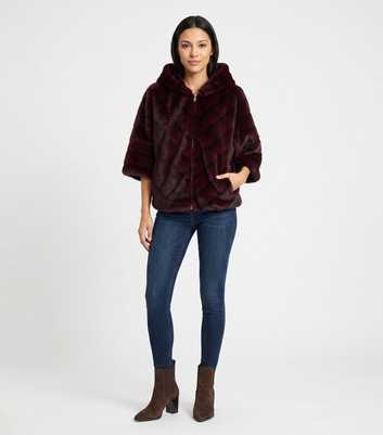 Gini London Dark Burgundy Faux Fur Cropped Cape Sleeve Jacket