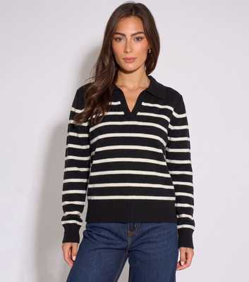 Gini London Black V-Neck Collared Jumper