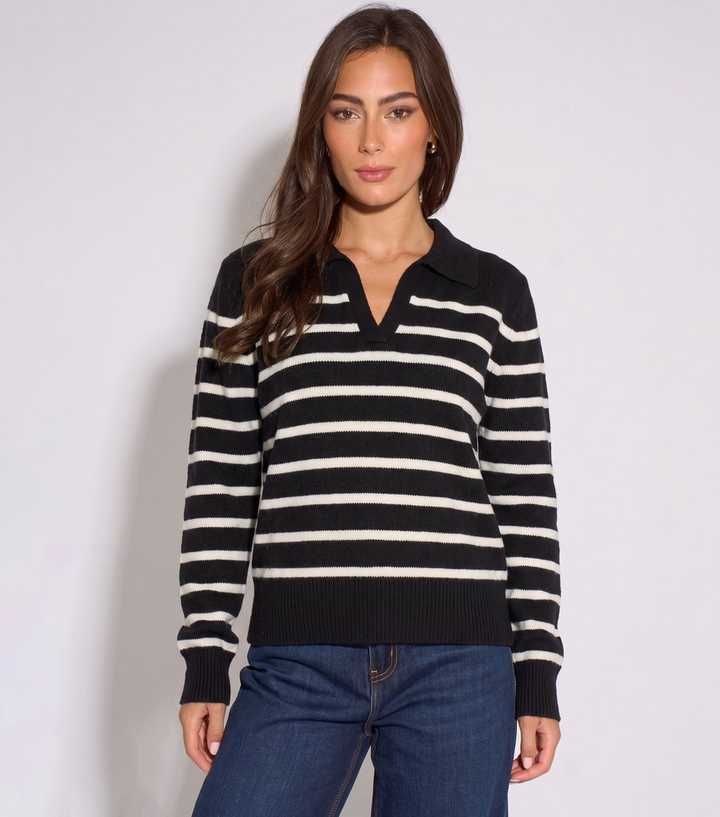 Gini London Black V-Neck Collared Jumper