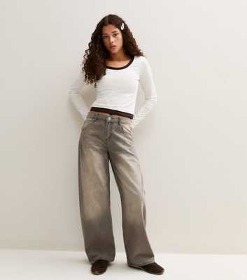 Girls Dark Grey Cotton Low Rise Relaxed Fit Tapered Leg Jeans