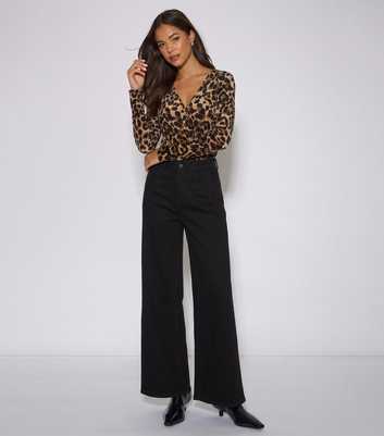 Gini London Leopard Print Jersey Front Wrap Bodysuit