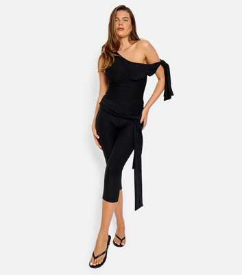 Public Desire Black Knot Detail Tie Side Slinky Capri Leggings
