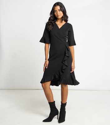 Arch Black Flutter Sleeve Ruffle Trim Mini Dress