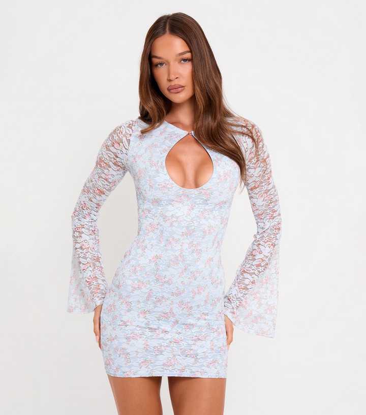 Public Desire Flare Long Sleeve Floral Mini Dress